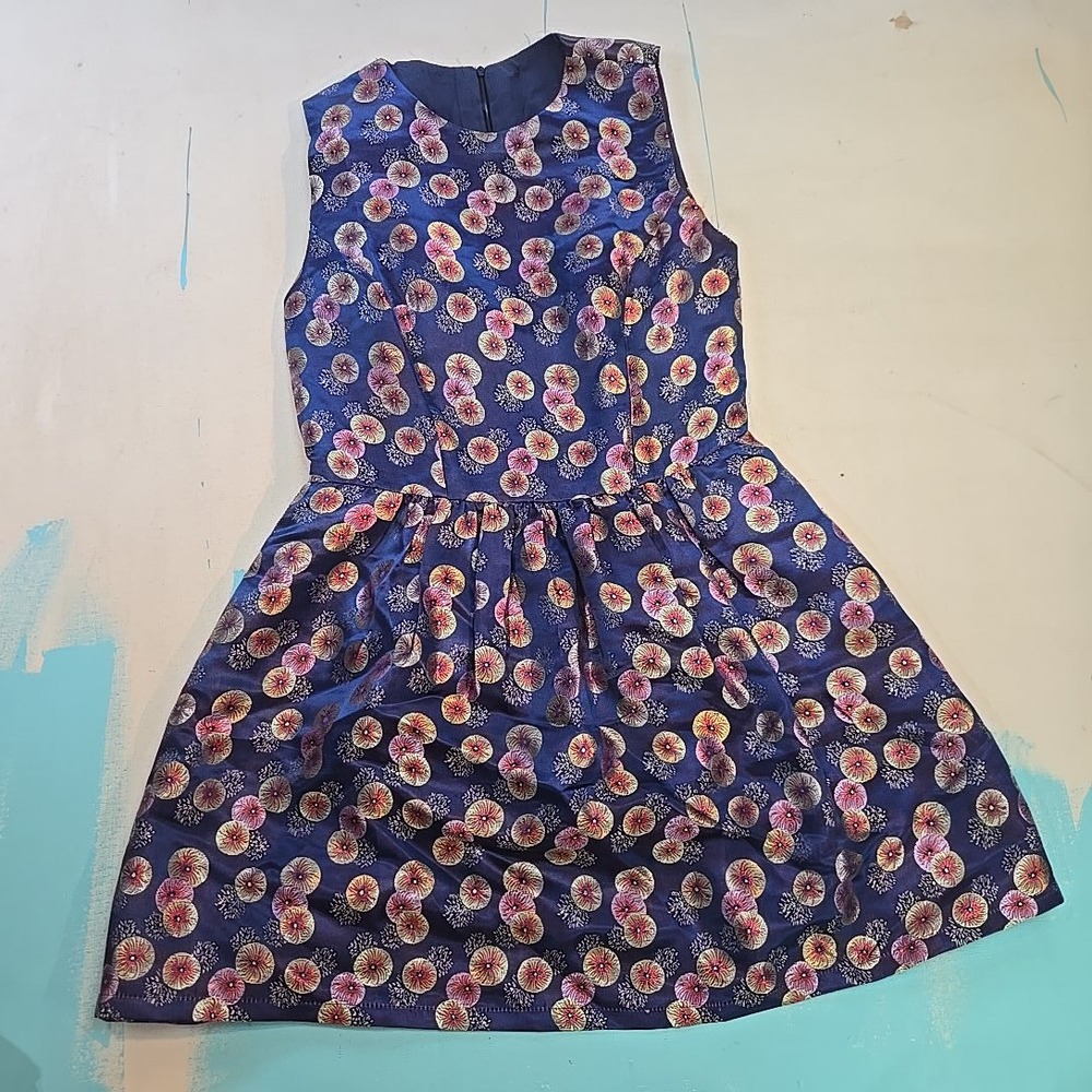 VTG 1950s‎ Cocktail Dress Women's M Blue Floral Sleeveless Fit Flare Party USA
